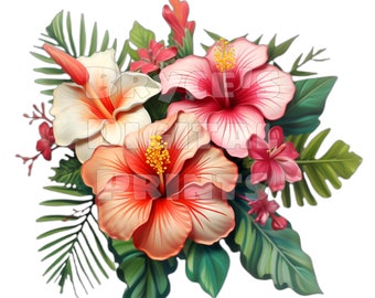 Watercolor Hibiscus Flowers,  Digital Download, Hibiscus Clipart, Hawaiian Flowers, Hibiscus, Flower Clipart, Tropical Flowers, Hibiscus PNG