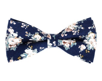 Floral Pattern Cotton Banded Mens Bridal Bow Tie, Pre-tied Bow Necktie Sets for Weddings Groomsmen, Groom Bow Tie