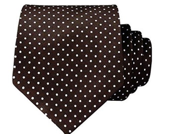 Men's Slim Polka Dot Brown Tie Jacquard Woven Necktie