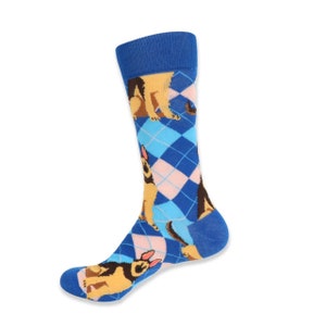 Men's Pet Dog Socks, Funny Dog Lover gift, Novelty Argyle Sock, Blue Tan Dog Socks,  Fun Hunting Socks, Funny Animal Socks, Fun Novelty Sock