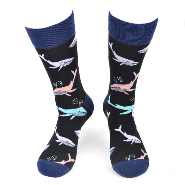 Men's Whale Novelty Socks | Funny Blue Whale Sock | Men's Funny Animal Design | Fun Crew Socks | Fun Beach Socks | Sea Creatures Sock |