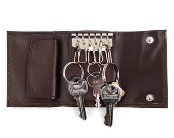 DEYYA Apple Leather Key Case Wallets Unisex Keychain Key Holder with 6 Hooks Snap Closure 