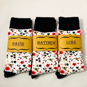 Personalized Groomsmen Socks, Custom Sock Label For Floral Socks, Printed Party Socks, Gift for Groomsmen, Cool Personalized Socks