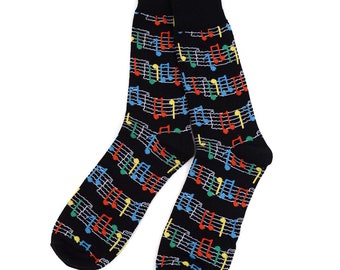 Music Sheet Socks | Rainbow Music Notes Socks | Funny Musical socks | Sock for Musician | Fun Colorful Novelty Socks |