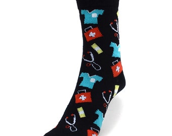 Calcetines divertidos coloridos ocasionales impresos enfermera del doctor del algodón para mujer, calcetines de la tripulación de la diversión