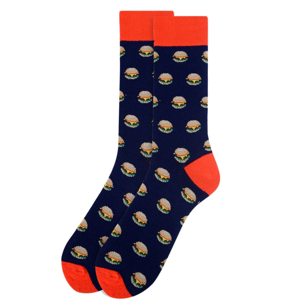 Men's Burger Printed Novelty Blue Casual Socks Fun Crew Etsy