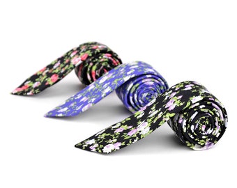 Mens Floral Printed Ties For Wedding Skinny Neckties - Great Ties for Wedding Bridal Party, Groomsmen, Groom