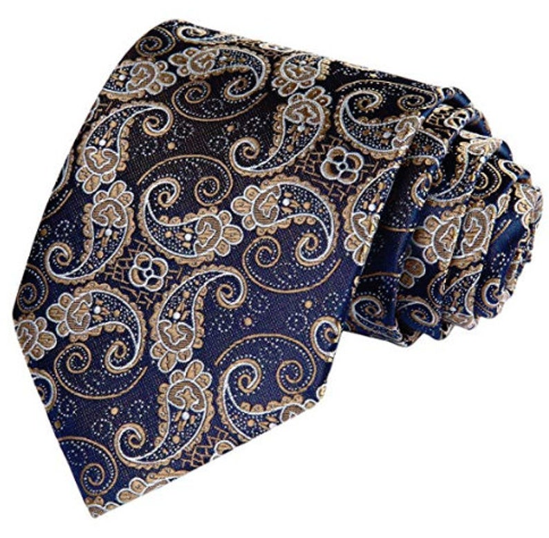 Men/'s Navy Blue Gold Paisley Silk Slim Tie and Pocket Square Set Wedding Groomsmen Gifts Floral Ties Great for Pictures