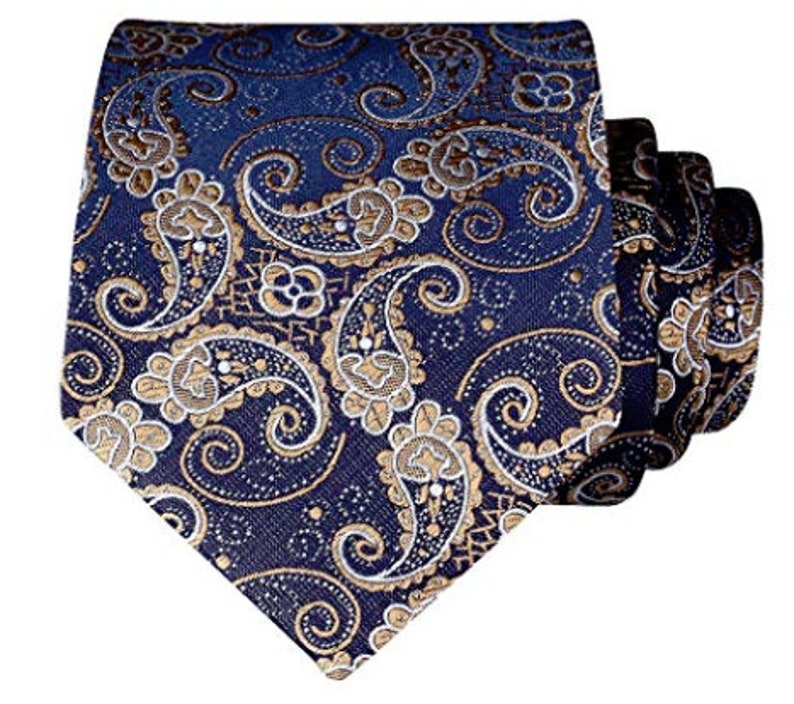 Men/'s Navy Blue Gold Paisley Silk Slim Tie and Pocket Square Set Wedding Groomsmen Gifts Floral Ties Great for Pictures
