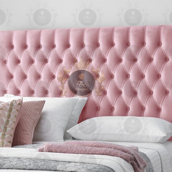 CHESTERFIELD HEADBOARD Blush Roze PLUCHE Fluweel 36" - 2FT6, 3FT, 4FT, 4FT6, 5FT, 6FT