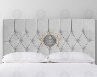 TURIN LINEN HEADBOARD New Diamond Design 24" - 2FT6, 3FT, 4FT, 4FT6, 5FT, 6FT - All Sizes & Colours