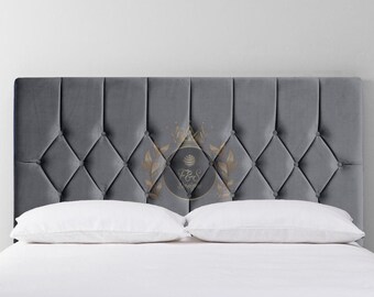 PLUSH VELVET HEADBOARD New Diamond Design 24" Height - 2FT6, 3FT, 4FT, 4FT6, 5FT, 6FT - All Sizes & Colours