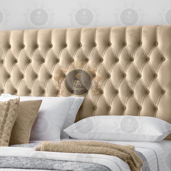 CHESTERFIELD HEADBOARD Peluche Velours 24 » - 2FT6, 3FT, 4FT, 4FT6, 5FT, 6FT - 8 COULEURS