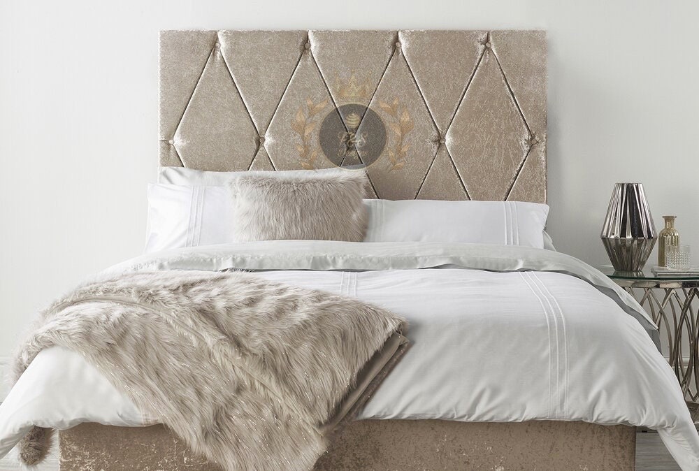 Crushed velvet cheap diamond headboard