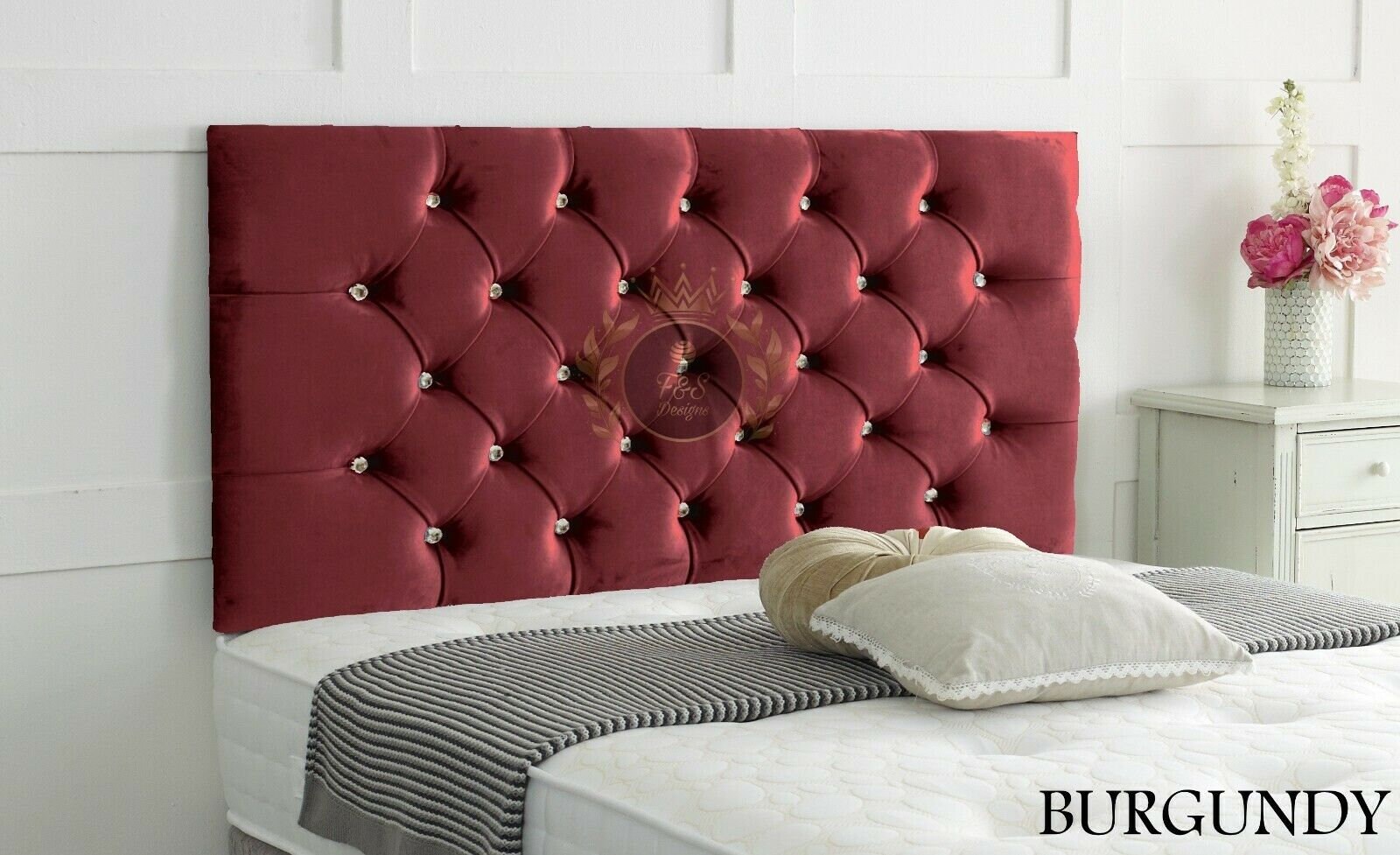 Burgundy velvet headboard outlet
