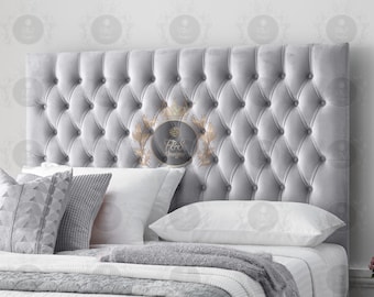 CHESTERFIELD HEADBOARD Samt 36" - 2FT6, 3FT, 4FT, 4FT6, 5FT, 6FT - 8 FARBEN