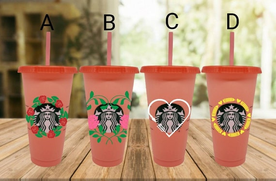Design semplice del bicchiere Starbucks, fiori, cuore, tema