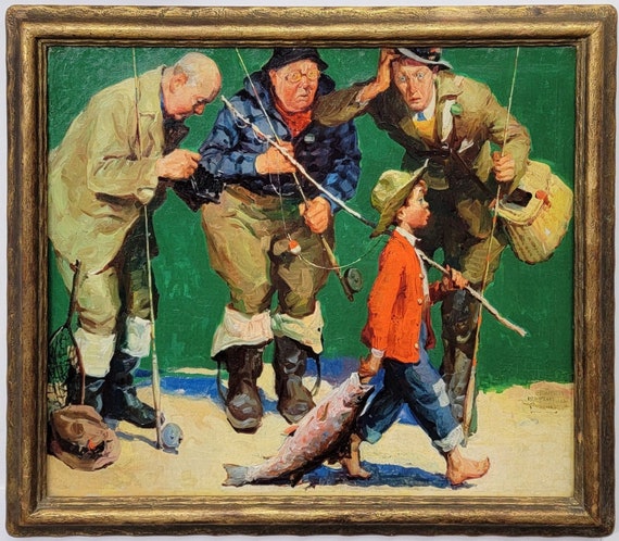 William Meade Prince, Cane Pole Fishing, 1934 Painting Oil on Canvas,  Country Gentlemen Magazine Illustration, Sporting Art, Norman Rockwell -   Canada