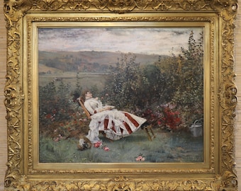 Pinckney Maricus-Simons, Belle Époque, Belle Epoque, Framed Oil on Mahogany Panel, Newcomb-Macklin, 1890, 1890s, Antique Painting, Portrait