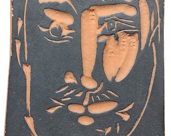 Pablo Picasso, Visage d'homme, 1966 Red Earthenware Clay Plaque, Original Picasso Cermaics