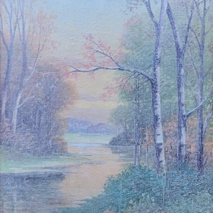 Carl Schmidt, Early Autumn, Landscape, Oil on Canvas, Rookwood Pottery, Original Painting