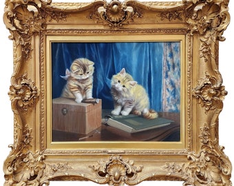 Curious Kittens, 1906 by Zula Kenyon, Pastel, Kittens Playing, Kitten Painting, Cat Painting, Cats, Antique Cats, Antique Kittens, Pet, Pets