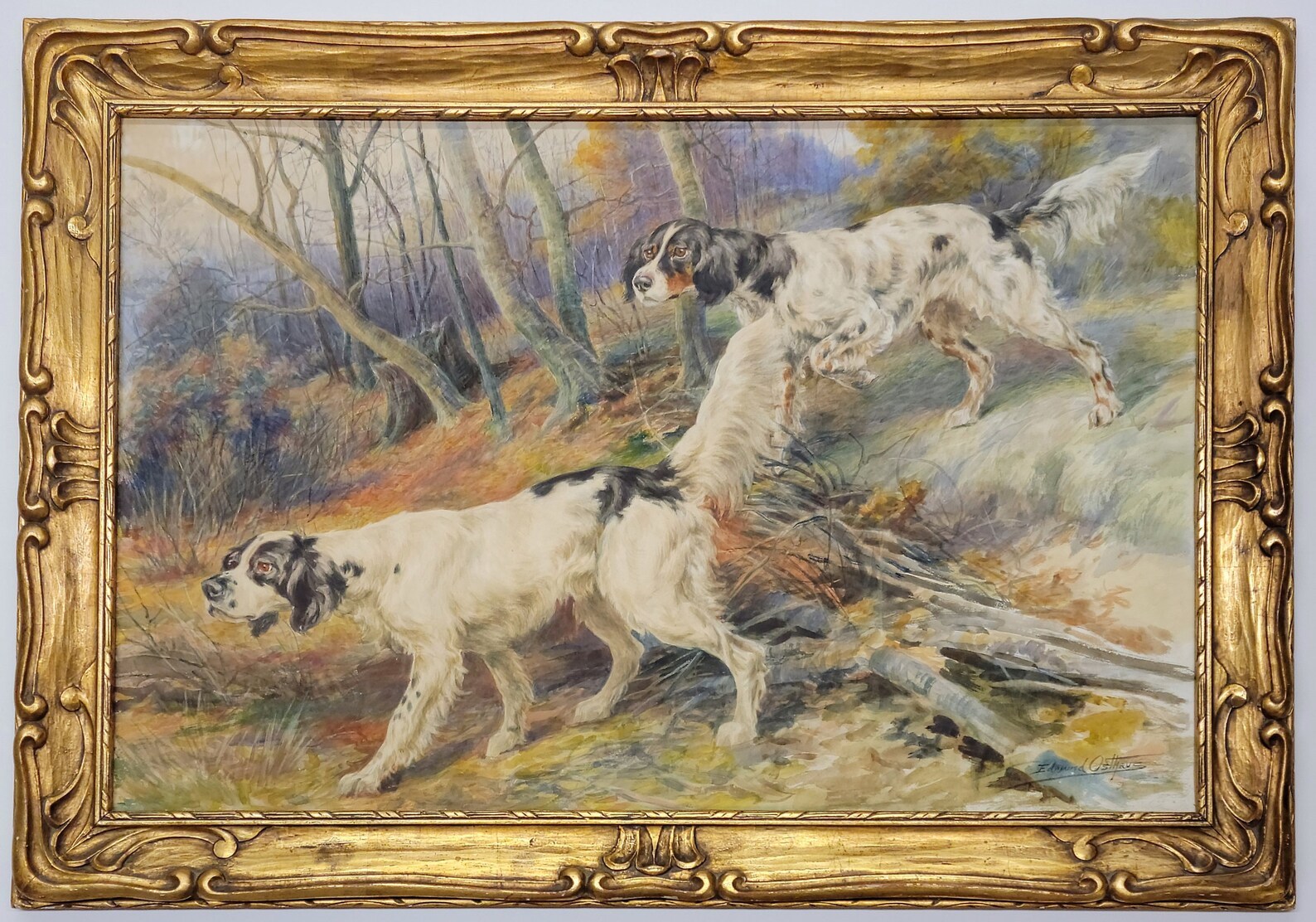 Edmund Henry Osthaus, Original Watercolor, Two Setters in a Landscape