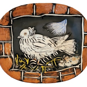 Pablo Picasso, Colombe à la lucarne, 1949, White Earthenware Ceramic Plate, Picasso Ceramics, Original, Ramié 78
