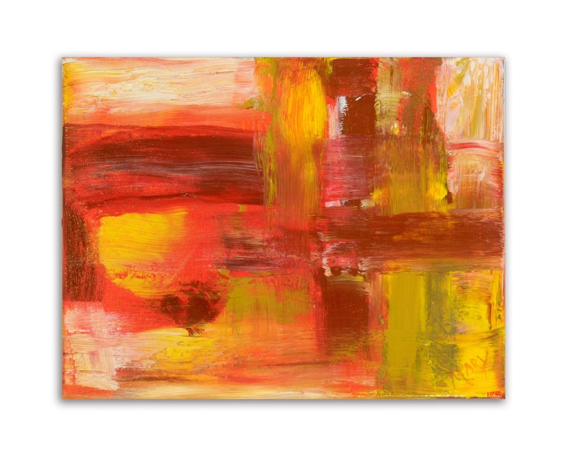 Hidden Sun Original on Canvas Small Painting Bright Cheerful Colors Abstract Sunset Mod Style Home Decor Wall Art image 1