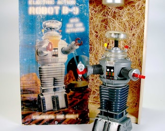 B-9 Lost in Space Robot in 15" Light Up Wood Display Box Crate - One of a Kind Set