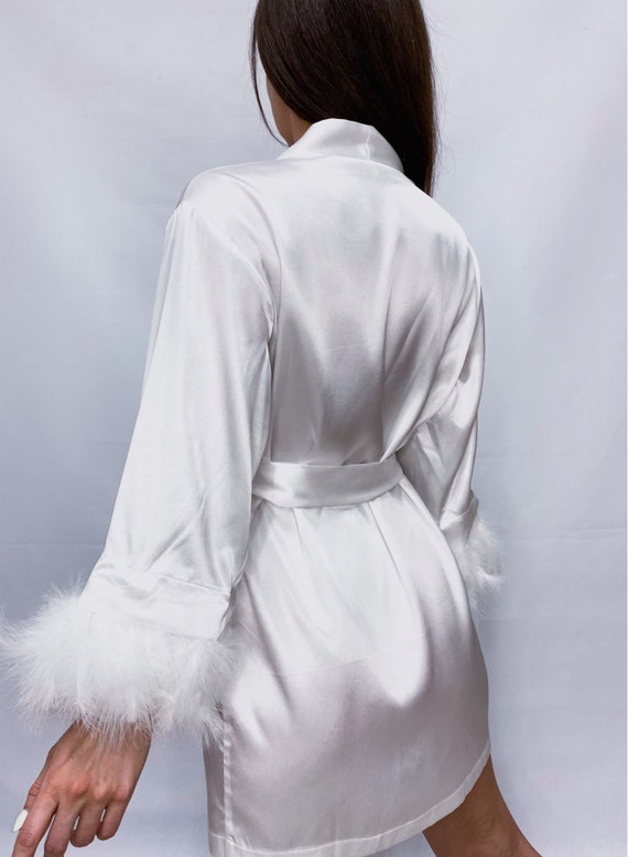 Bride Robe Feathers Silk Robe With Feathers Bridesmaid Robe Etsy