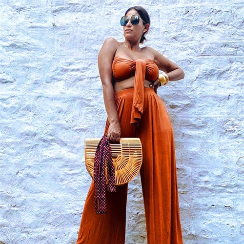 Two Piece Summer Sleeveless Pants Set, 2 Piece Set Sexy Strapless Crop Top And Wide Pants Sets, Women Casual Outfits, Summer Party 2 pcs set