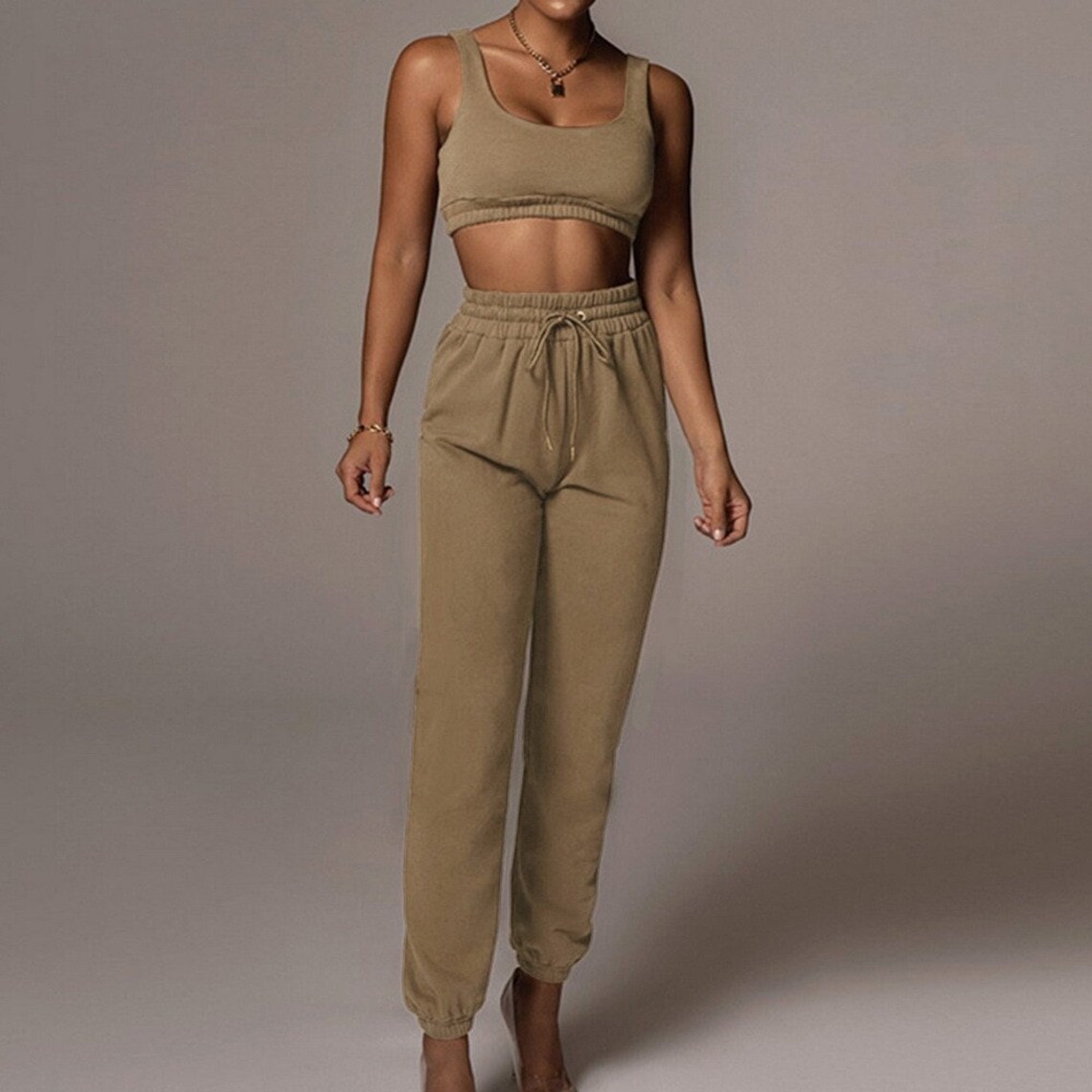 Washed Crop Top & Jogger Set main image 0