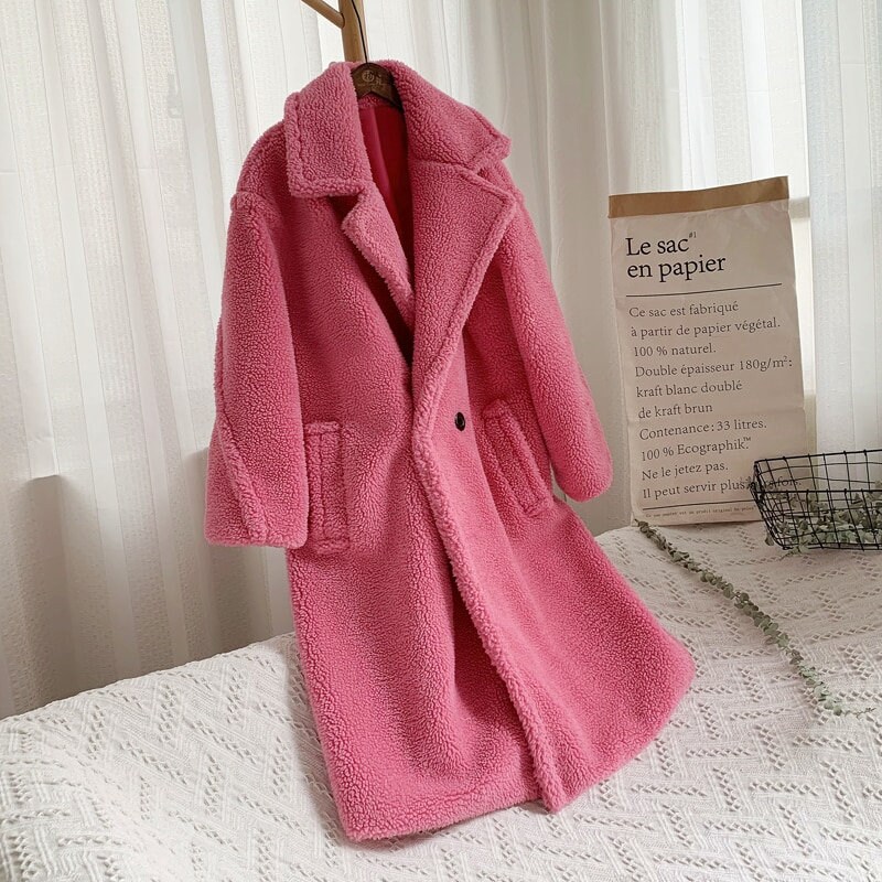 pink teddy bear coat plus size