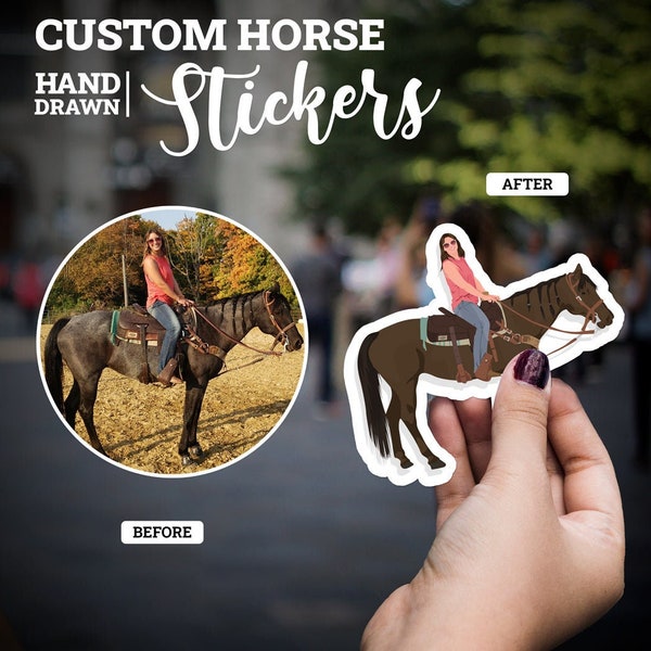 custom horse stickers, equestrian stickers, personalized gifts for horse lovers, horseback riding stickers - photo drawing