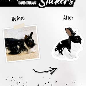 Custom Pet Rabbit Stickers, bunny Stickers, gifts for rabbit lovers, gifts for bunny lovers, hare stickers - photo drawing