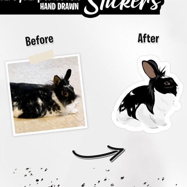 Custom Pet Rabbit Stickers, bunny Stickers, gifts for rabbit lovers, gifts for bunny lovers, hare stickers - photo drawing