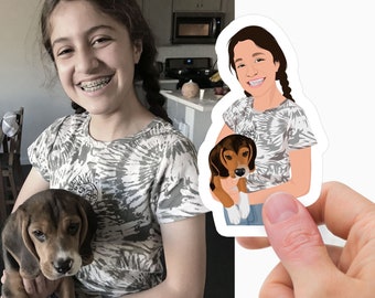 Custom Dog Owner Sticker - Illustrated | dog dad sticker, dog mom sticker, pet owner sticker, Dog and Owner Sticker - Zapheads