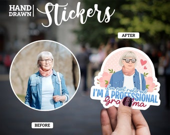 Custom Grandma stickers, funny grandma stickers, Granny stickers, Grandma decal, grandma illustration, grandmother sticker, retired grandma