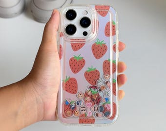 Build Your Personalized Custom Photo Shaker Phone Case, Shaking Charms Inside, Strawberry