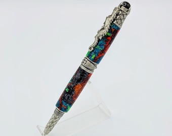 Custom Multi Color Damascus Pattern Dragon Scale Rollerball Pen