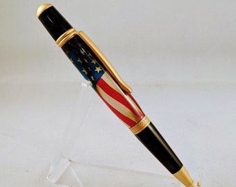 Custom Cast Distressed American Flag Alumilite Handmade Epoxy Resin Sierra Twist Pen