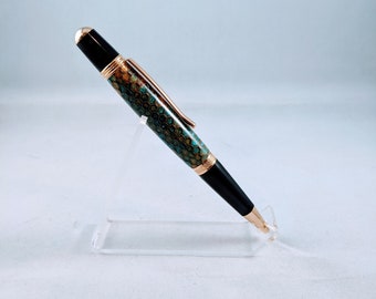 Custom Cast Honeycomb Orange and Blue Alumilite Handmade Epoxy Resin Gold Sierra Twist Pen