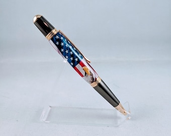 Custom Cast American Flag and Bald Eagle Alumilite Handmade Epoxy Resin Sierra Twist Pen