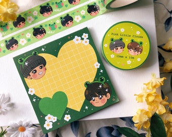 Artículos de papelería Taekook Froggies (Bloc de notas + Cinta washi)
