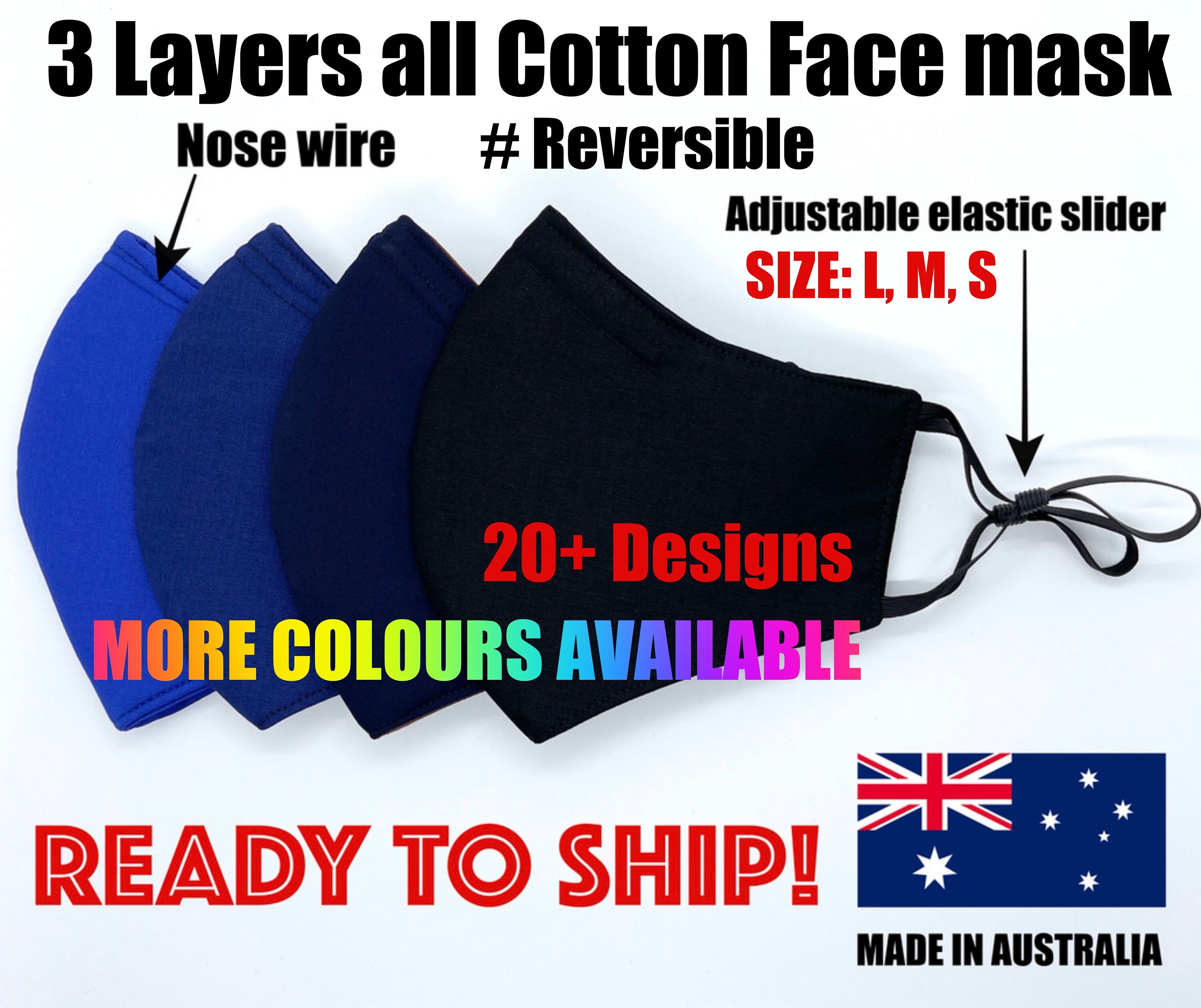 Washable 3 Ply All Cotton/Cotton Blend Face Mask with Nose Wire for G…