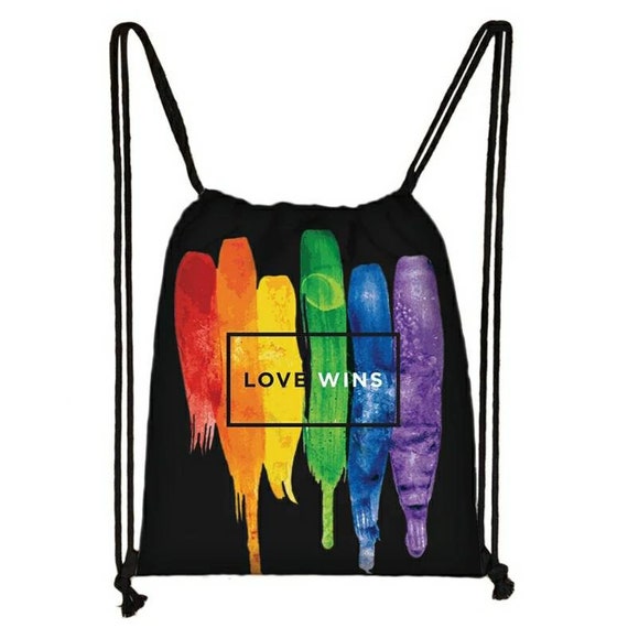 Joomo Pride Lgbt Gay Love Lesbian Rainbow Print Drawstring Bag Etsy