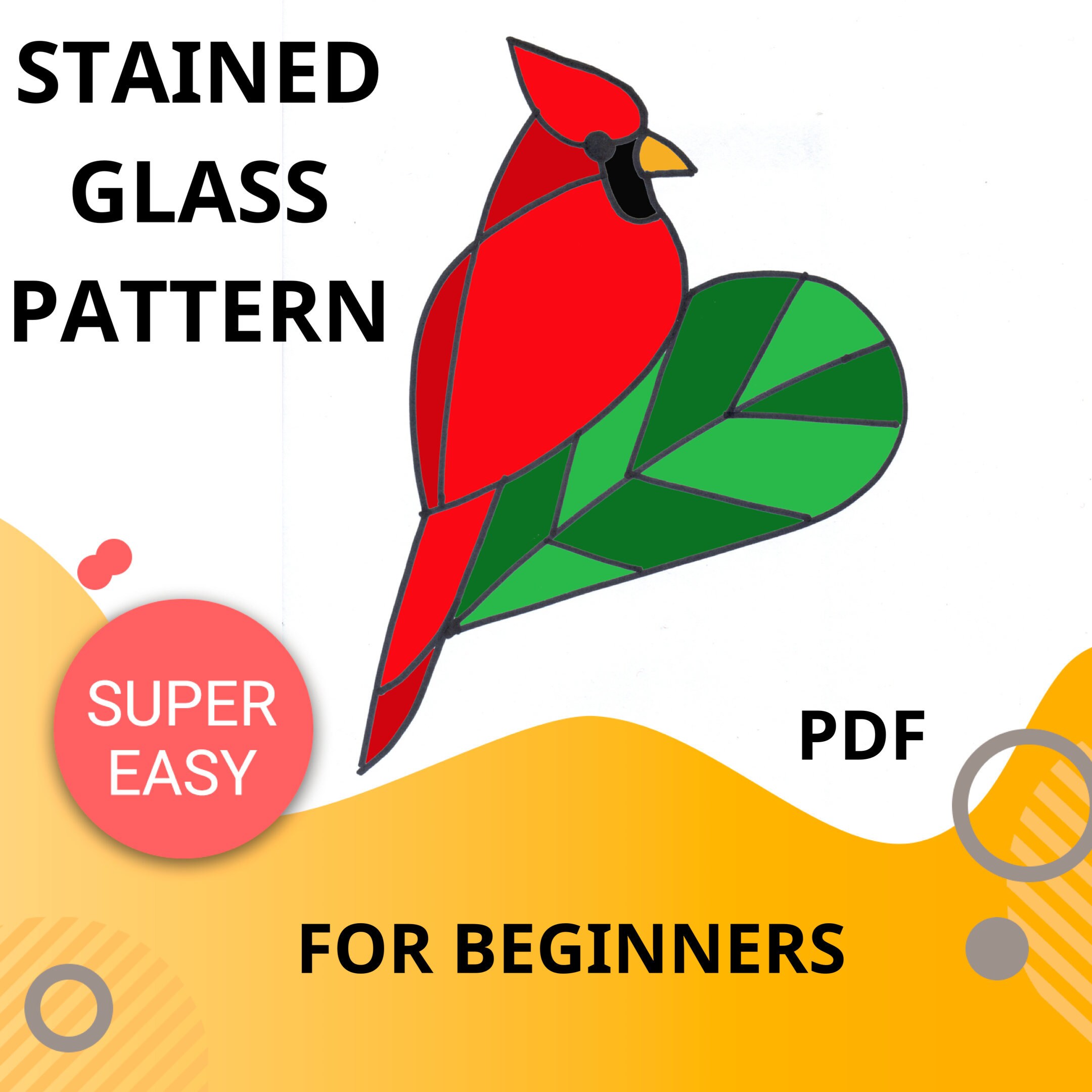 Easy Stained Glass Cardinal Pattern For Beginners Red Bird Etsy