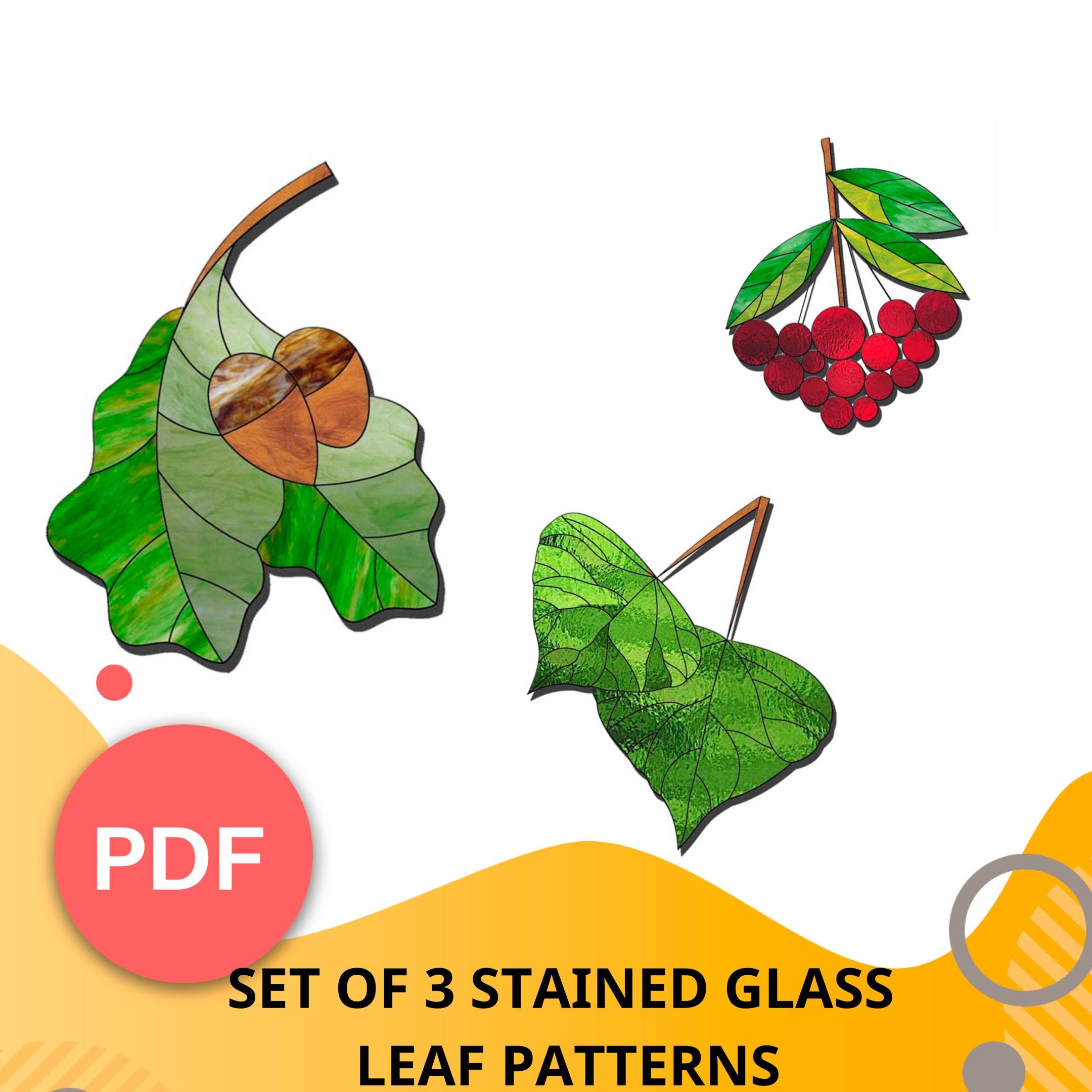 Stained glass Leaves pattern to download Simple Stain glass Etsy