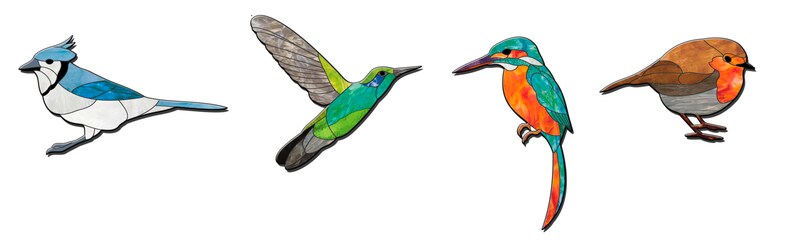 Set Of 4 Stained Glass Patterns To Download Stain Glass Birds Etsy